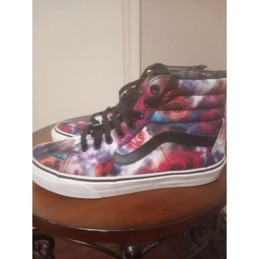 VANS Off The Wall High Top Skateboard Shoes Red Roses Tye Dye Mens 5.5 Womens 7 - Picture 7 of 14